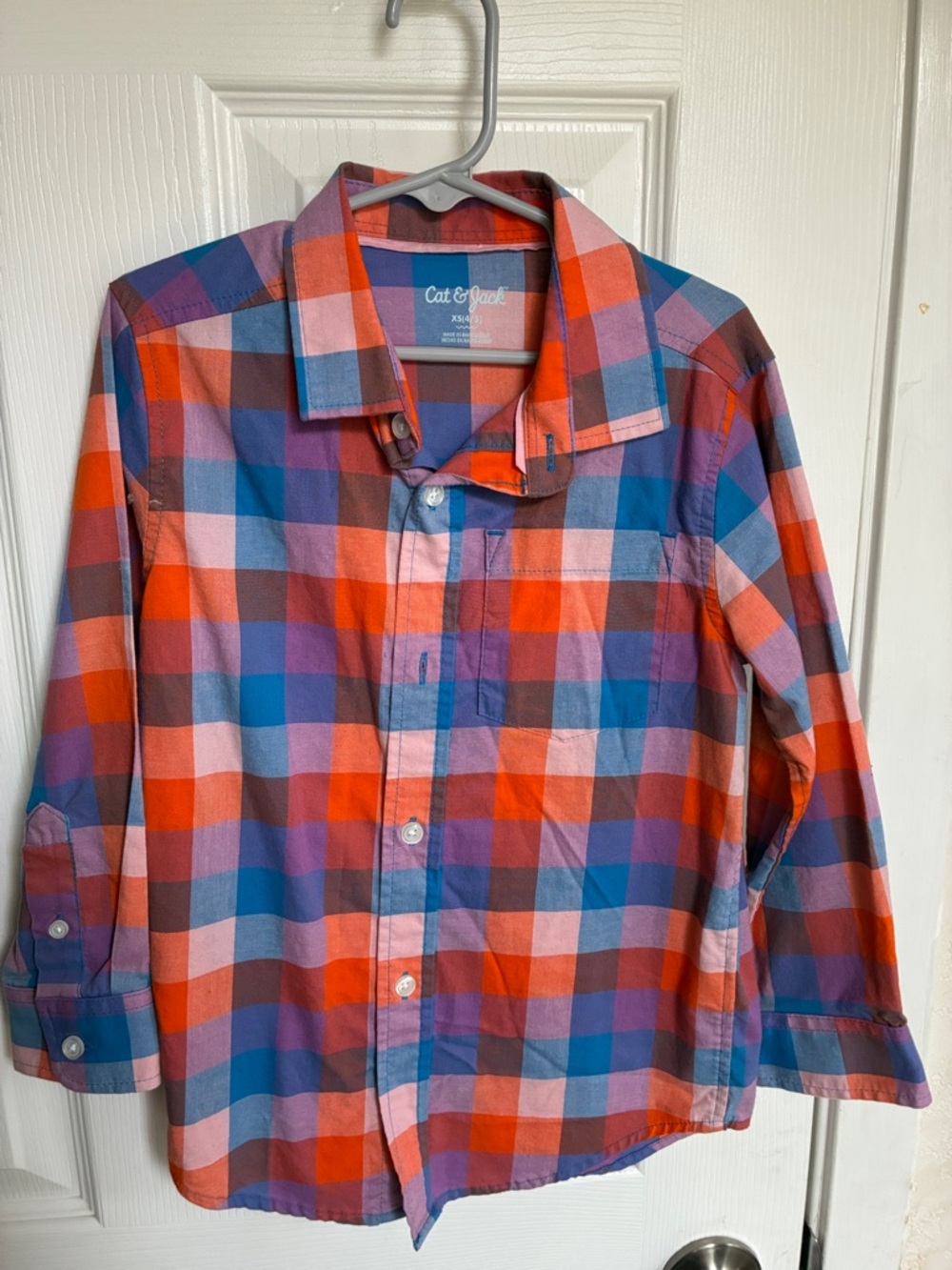 Cat & Jack Orange Blue Purple Plaid Button-Down Shirt - Men